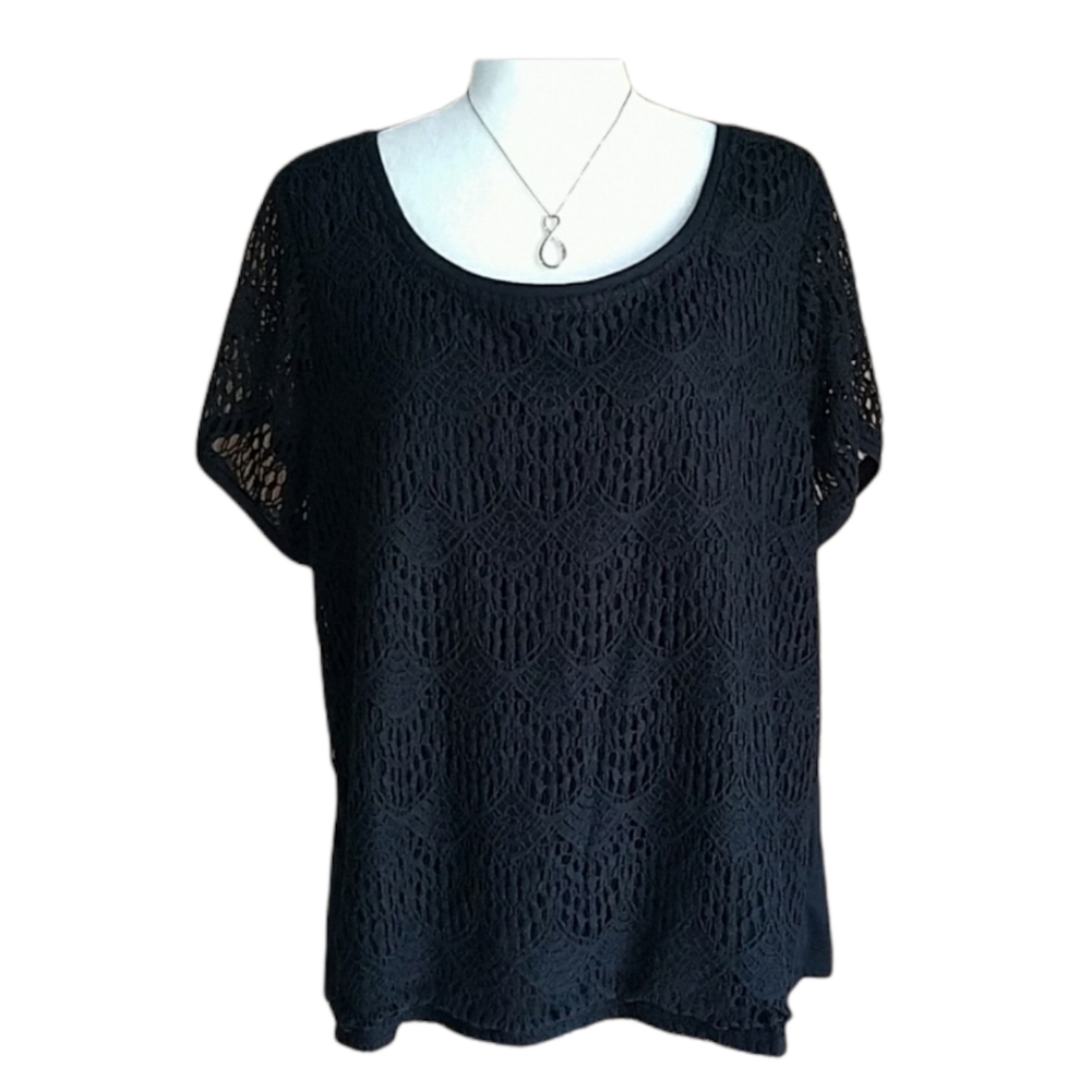 Verve Ami Black Lace Overlay Blouse Size 1X NEW